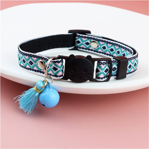 Wholesale Jacquard Embroidery Bohemian Pattern Adjustable Cat Cute <strong>Collar</strong> with Bell and Tassel Breakaway Release Buckle - Product Image 3