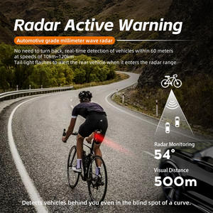 Feu arrière de vélo personnalisé avec logo RT02, feu arrière intelligent à LED avec capteur de freinage <span class=keywords><strong>radar</strong></span>, étanche, lampe d'avertissement pour la conduite nocturne - Product Image 4