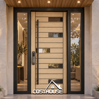 Porte d'entrée de luxe en composite bois-marbre, porte de villa moderne avec vitrine latérale, design personnalisé