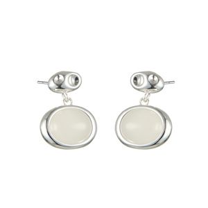 Geometric Faux White Jade Stud Earrings S925 Silver Needle For Women - Product Image 5