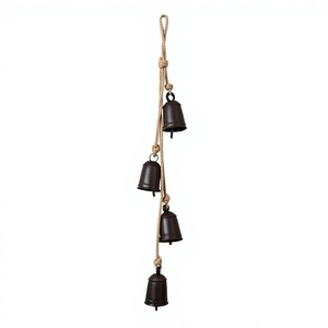 Gold-Plated Iron Wind <b>Chime</b> with Four Black <b>Bells</b> on Rope Flower & Fashion Design Hanging Decor for Home Decoration - Product Image 1
