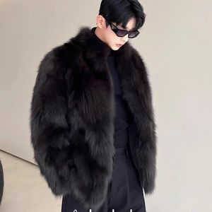 Cappotto Invernale <span class=keywords><strong>da</strong></span> <span class=keywords><strong>Uomo</strong></span> in Finta Pelliccia di <span class=keywords><strong>Visone</strong></span> e Volpe con Collo Alto, Nero - Product Image 1
