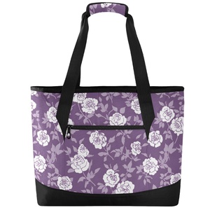 Sac isotherme portable à motif floral pour pique-nique, sac fourre-tout isotherme personnalisé avec logo, sac de courses isotherme avec fermeture éclair - Product Image 2