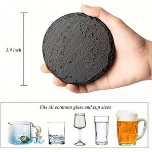 Wholesale Black Non-Slip Drink <b>Slate</b> Stone Bulk Coasters Set Holder Square Round <b>Slate</b> Coasters With Holder for Laser Engraving - Product Image 3