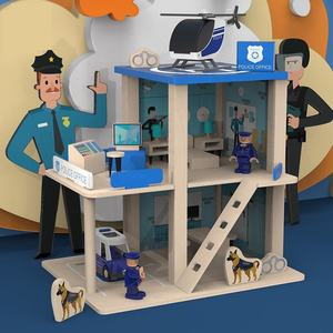 Juguete Educativo de <span class=keywords><strong>Madera</strong></span> para Niños, Estación de Policía, Estación de Bomberos y Estacionamiento, Venta al Por Mayor - Product Image 2