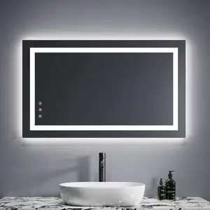 फैक्टरी सप्लाई 40 X 24 इंच होटल आयताकार स्मार्ट बाथ वैनिटी फ्रेमलेस लाइट एलईडी बाथरूम मिरर एलईडी लाइट के साथ