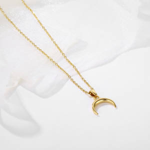 Grosir rantai baja tahan karat kalung tanduk kerbau liontin 18K kalung jimat bulan sabit berlapis emas untuk pria wanita - Product Image 2