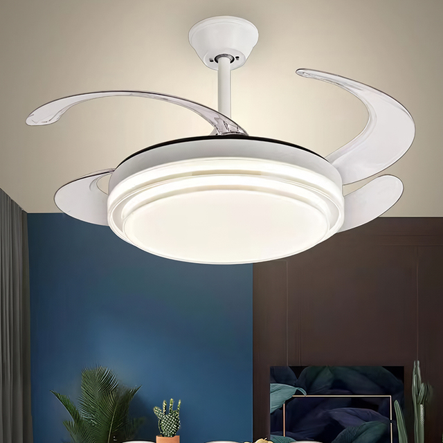 Modern Remote Control Lighting Hardware Acrylic White Black Led Ceiling Fan with Light Living Room Copper Motor