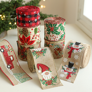 Fitas de Natal de Linho H698, Fitas Decorativas para Árvores de Natal e Guirlandas de Rattan, Suprimentos para Festas e Decorações - Product Image 1