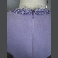 Robe en tweed lavande pour femme, avec bordure tressée, franges, manches courtes, col rond, poches plaquées, boutons argentés, coupe trapèze, mini, bouclé