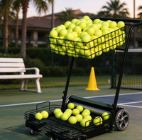 Chariot à balles de tennis en acier, chariot portable pour collecter les balles de tennis, panier à double couche en fil métallique, chariot d'entraînement et d'enseignement de tennis