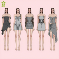 Ensemble haut court à col halter et mini-jupe pour femme, bandeau, corset, tenue en denim, tenue décontractée pour soirée, tenue élégante, haut tube, robe