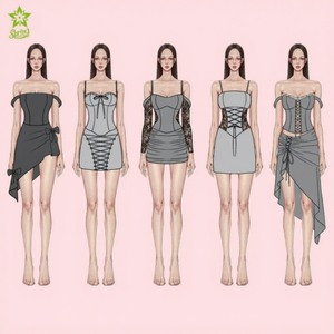 ชุดเซ็ตเสื้อครอปคอ halter กระโปรงมินิสเกิร์ต สายเดี่ยวรัดรูป ผ้ายีนส์ ชุดลำลองสำหรับงานปาร์ตี้ แฟชั่นทันสมัย เสื้อครอปแบบ tube top - Product Image 1