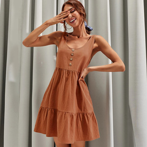 European and American hot item 2026 new summer big swing V-neck <b>vest</b> <b>dress</b> women's Qing style new item - Product Image 1