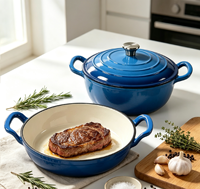 Ensemble de casseroles en fonte 2 pièces antiadhésives, compatibles four, poêles émaillées, pour cuisinières à induction et à gaz