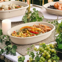 Assiette à soupe ovale contemporaine en bagasse de 8 pouces, biodégradable, écologique, de qualité alimentaire, jetable, avec couvercle, pour fête - 300/boîte