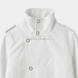 Chaqueta de Tweed Texturizada Blanca Personalizada Squirorkop para Hombre, Chaqueta Corta Estilo <span class=keywords><strong>Moto</strong></span> con Botones Asimétricos - Product Image 5
