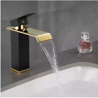 Keran Wastafel Tunggal Mintao Modern Stainless Steel, Model Waterfall, Warna Hitam Emas, Inti Keramik, Garansi 5 Tahun