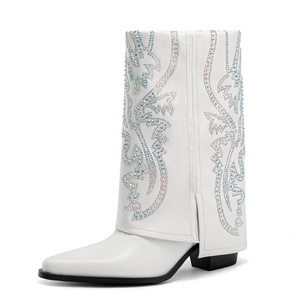 Botines de tacón alto con plataforma y punta puntiaguda de diamantes de imitación coloridos para mujer, estilo vaquero occidental - Product Image 3