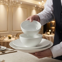 Service de table en céramique ST Fluted White Celadon avec glaçure réactive lisse, 20 pièces, assiettes plates, bols à soupe, pour restaurant, hôtel, passe au four