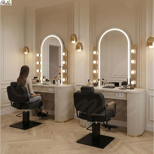 Station miroir pour salon de coiffure, équipement pour cheveux, soins capillaires, blanc, moderne - Product Image 1