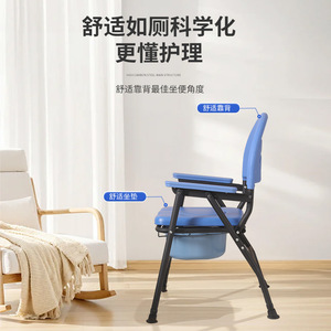 Folding Commode <b>Chair</b> For Seniors And Disabled With Comfortable Backrest And Seat <b>Pad</b> Hospital Use - Product Image 1