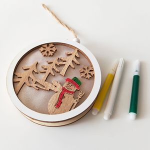 Ornement de Noël rond en bois à suspendre, motif renne découpé au laser, décoration en MDF pour la maison, cadeau de fêtes PB0365 - Product Image 4