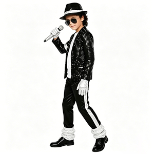 Costume da Michael Jackson per Bambini, Outfit Retrò Anni '80 con Paillettes, Costume da Disco per Ragazzi con Cappello e Guanti per Feste di Halloween - Product Image 3