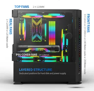 Pc 2023 toptan yeni tasarlanmış özel mikro ATX temperli cam RGB PC Hulle oyun bilgisayarı adet kılıf