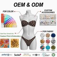 Ensemble de bikini personnalisé pour femme en tissu recyclé, imprimé ou uni, avec haut à manches bouffantes et nœud sur le devant, et bas de maillot de bain à poches, deux pièces