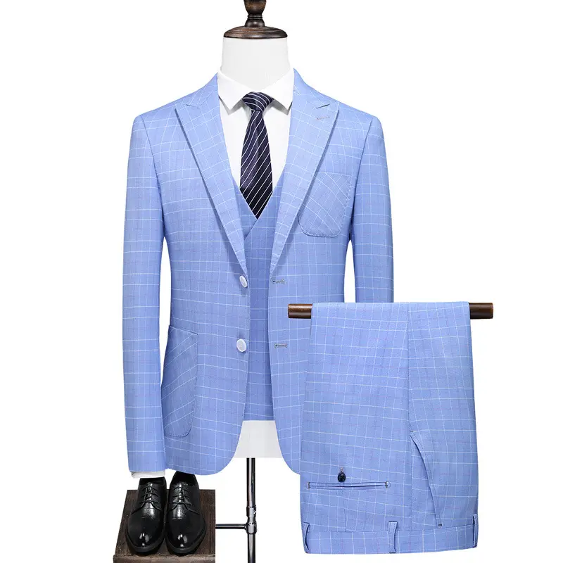Men's Suits & Blazer Hot Sell Formal Suit Conjuntos De Blazer Saia Trajes Para Hombre Azul Blue Men Suits Jacket
