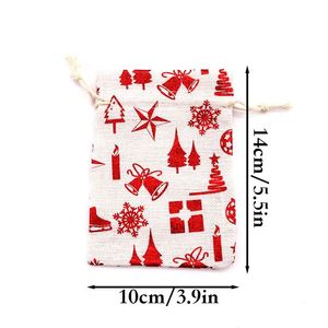 Sacs cadeaux de Noël à cordon 10x14cm, pochettes en coton et lin, pochettes à bonbons de Noël estampées, sacs du Père Noël, emballage pour fêtes - Product Image 2