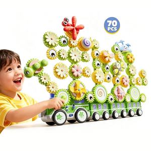 70 Piezas de Bloques de Construcción de Engranajes Florales, Juguete Educativo DIY, Bloques de Engranajes Eléctricos Giratorios, Kit de Construcción de Tren con Luces y Música - Product Image 1