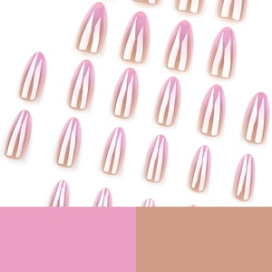 Nouvelles Faux Ongles Courts Minimalistes en Forme d'Amande Rose Dégradé, Prêts à Poser, Style Européen et Américain, Autocollants pour Ongles - Product Image 4