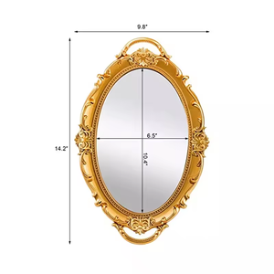 Bandeja de tocador <span class=keywords><strong>con</strong></span> <span class=keywords><strong>espejo</strong></span> dorado redondo para decoración del hogar de boda de alta calidad, bandeja para servir para decoración de habitación, organizador de maquillaje antiguo ovalado - Product Image 3