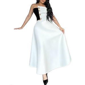 Bestseller Women's Color-Block Tube <b>Top</b> & High-Waist A-Line Skirt Elegant Two-Piece Set Fashion - Product Image 3