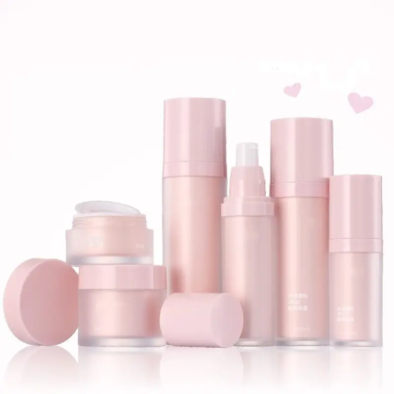 Alta qualidade fosco branco e rosa dupla camada plástico cuidados com a pele AS fosco loção soro creme garrafa cosméticos embalagem set