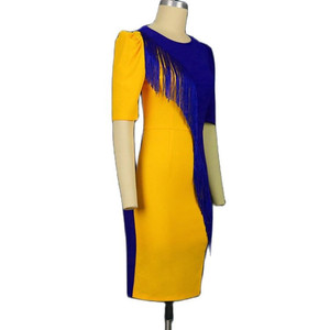 Abito Bodycon da Donna Personalizzato Blu Reale con Nappe Gialle Tinta Unita per Feste Sigma Gamma Rho Lettere Greche Sorority - Product Image 5