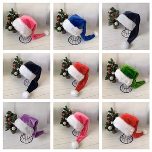 Chapeau de Père Noël en peluche de 75 cm de long, chapeau de Noël noir avec bordure en fourrure blanche, accessoire de costume pour fête de Noël - Product Image 5