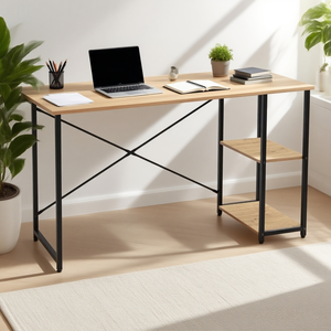 Modern Steel Frame <strong>Computer</strong> <strong>Desk</strong> with Bookshelf Minimalist Home Office <strong>Desk</strong> - Product Image 3