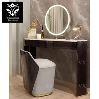 Table de maquillage moderne de luxe en marbre haut de gamme avec miroir et tiroirs de rangement pour chambre, salle de bain ou appartement