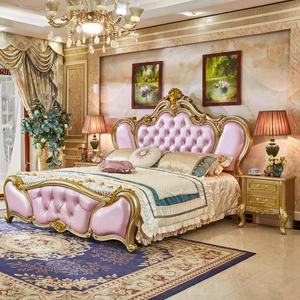 Luxury carved french <strong>royal</strong> <strong>leather</strong> soft <strong>bed</strong> green color european style master bedroom sets b4021 g - Product Image 6