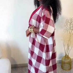 Vestidos de Moda para Mujer, Cuello en V, Estampado a Cuadros, Manga Corta, Tallas Grandes, Estilo Africano - Product Image 2