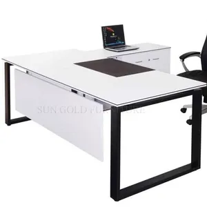 popular modern office executive computer desk sample design L shape commercial office working study office desk with cabinet