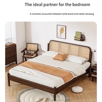 Lit en bois moderne simple de 1.8m/1.5m, noyer, japonais, chinois, vintage, 1.8m/1.5m, lit King/Queen Home en rotin