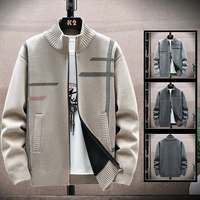 Cardigan Homme Tricoté Rayé avec Col Zippé – Collection Automne Hiver – Style Décontracté et Habillé