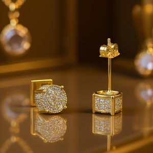 Pendientes de Oro con Cristales de Circonita, Corte Brillante Redondo, Micro Pavé, Chapado en Oro de 18K, Joyería Hip Hop para Fiesta, Unisex - Product Image 2