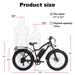 Vélo électrique tout-terrain 2 places pour adultes, 48V, 26 pouces, pneus larges, 7 vitesses, cadre en alliage d'aluminium - Product Image 5