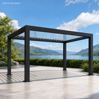 Pergola motorisée MEIXIN ORLANDO avec porte coulissante, trois côtés vitrés, éclairage LED pour villa, véranda, patio