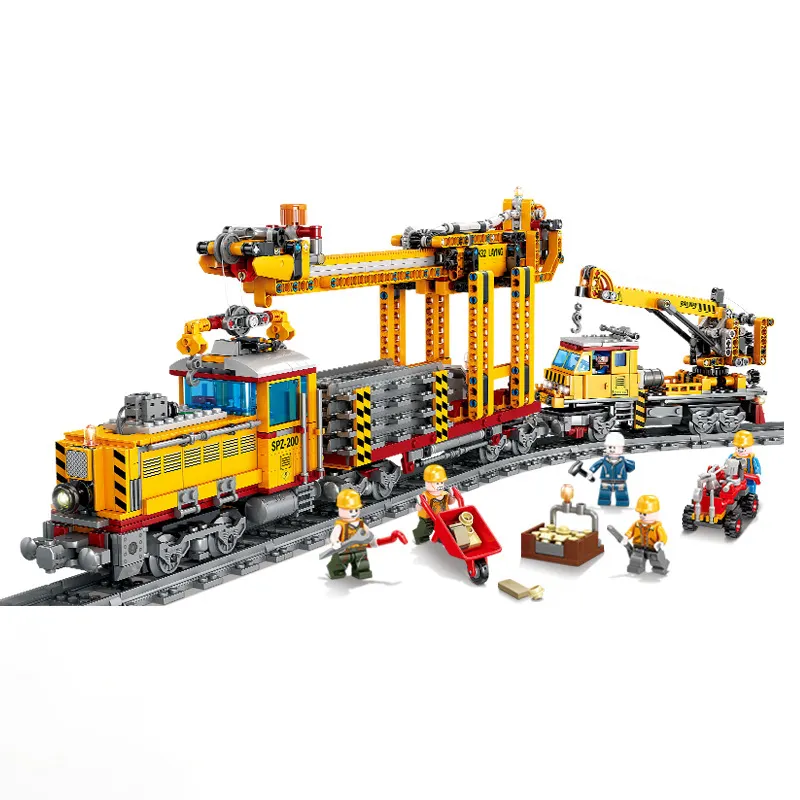 Electric Train Tracks Engineering Technology Railway Track Laying Machine Toys Plastic Building Blocks